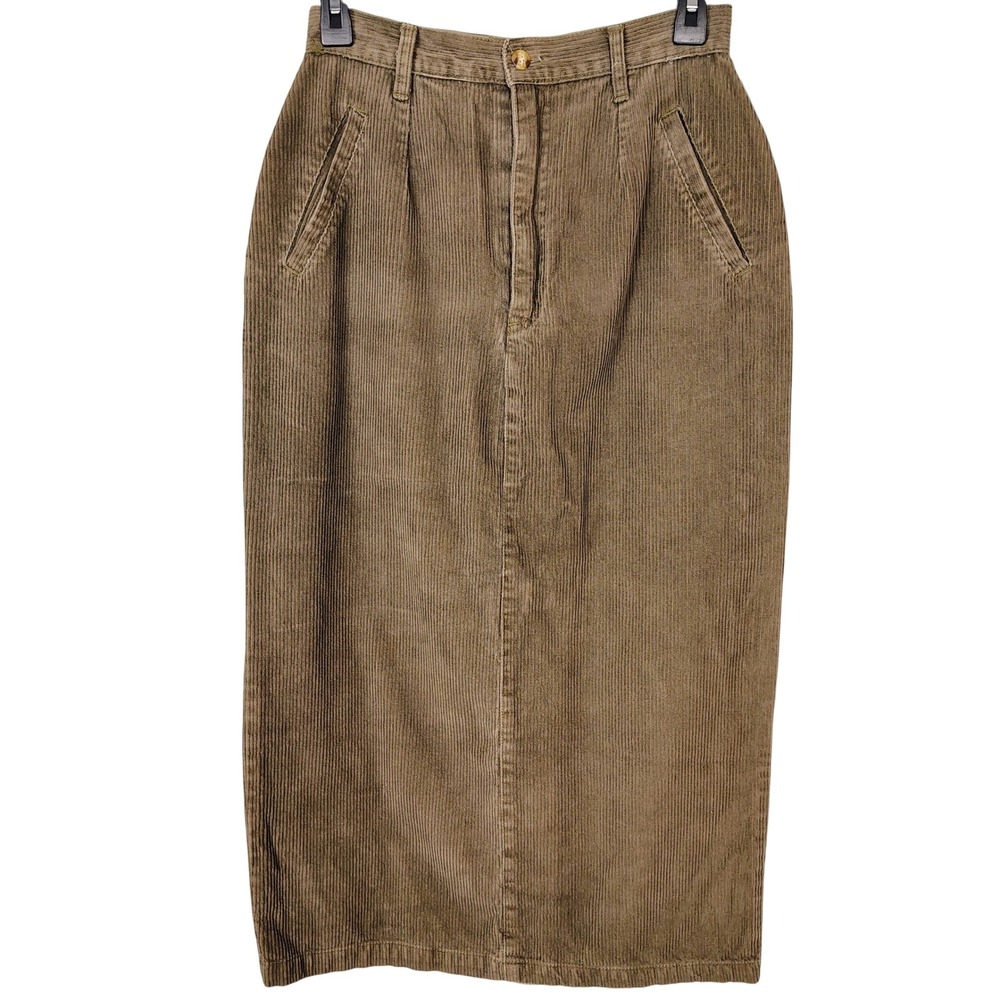 Cambridge Country Brown Corduroy Midi Skirt High Waist Cotton Size 8 prairie